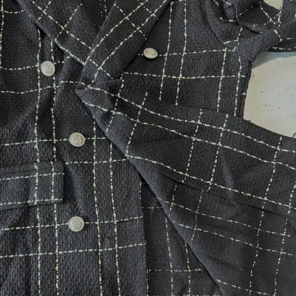 Black Elegant Women's Plaid Double Breasted Tweed Blazer - Picture 7 of 7